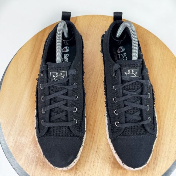 Bobs by Skechers Woven Canvas Espadrille Platform Sneakers Black Tan 8 - Picture 4 of 11